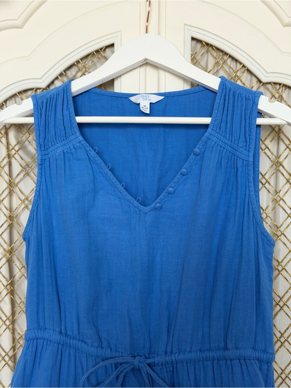 Time and Tru Royal Blue Sleeveless V-Neck Long Midi Dress with Drawstring - Picture 4 of 5